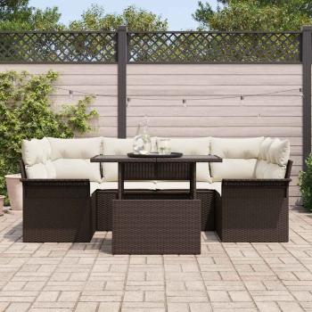 7-teiliges Garten-Sofa-Set mit Kissen aus braunem Poly-Rattan, 2-Sitzer Garten-Sofa mit Stauraum & Kissen aus braunem Poly-Rattan