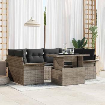 ARDEBO.de - 7-teiliges Garten-Sofaset mit Kissen Grau Poly Rattan, 2-Sitzer Garten-Sofa mit Stauraum & Kissen Grau Poly Rattan