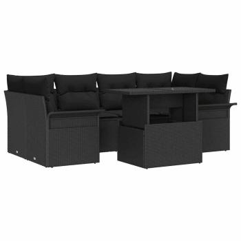 ARDEBO.de - 7 teilige Garten Sofagarnitur mit Kissen Schwarz Poly Rattan, 2-Sitzer Garten Sofa mit Stauraum & Kissen Schwarz Poly Rattan