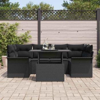 7 teilige Garten Sofagarnitur mit Kissen Schwarz Poly Rattan, 2-Sitzer Garten Sofa mit Stauraum & Kissen Schwarz Poly Rattan
