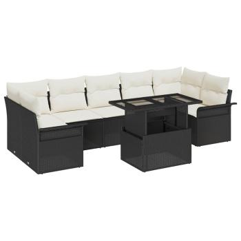 8-teiliges Garten-Sofa-Set mit Kissen Schwarz Poly Rattan, 2-Sitzer Garten-Sofa mit Stauraum & Kissen Schwarz Poly Rattan
