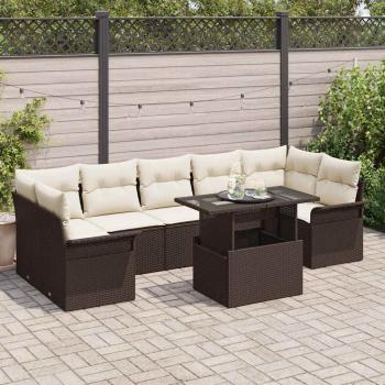 ARDEBO.de - 8-teiliges Garten-Sofa-Set mit Kissen Braunes Poly-Rattan, 2-Sitzer Garten-Sofa mit Stauraum & Kissen Braunes Poly-Rattan