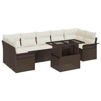 8-teiliges Garten-Sofa-Set mit Kissen Braunes Poly-Rattan, 2-Sitzer Garten-Sofa mit Stauraum & Kissen Braunes Poly-Rattan