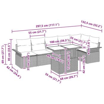 7-teilige Garten-Sofa-Set mit Kissen Schwarz Poly-Rattan, 2-Sitzer Garten-Sofa mit Stauraum & Kissen Schwarz Poly-Rattan