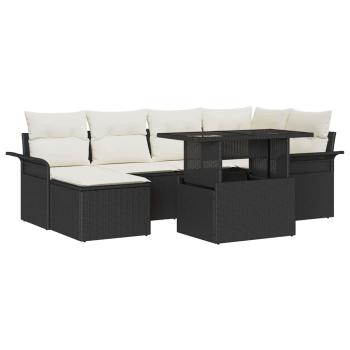 ARDEBO.de - 7-teiliges Garten Sofa Set mit Kissen in Schwarz Poly Rattan, 2-Sitzer Garten Sofa mit Stauraum & Kissen in Schwarz Poly Rattan
