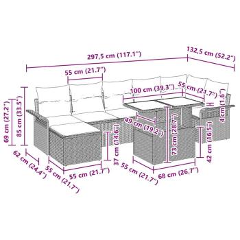 8-teiliges Garten-Sofa-Set mit Kissen Schwarz Poly-Rattan, 2-Sitzer Garten-Sofa mit Stauraum & Kissen Schwarz Poly-Rattan