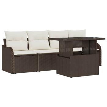 5-teilige Garten Sofa Set mit Kissen Braun Poly Rattan, 2-Sitzer Garten Sofa mit Stauraum & Kissen Braun Poly Rattan