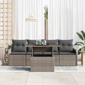 5-teilige Garten Sofa Set mit Kissen Grau Poly Rattan, 2-Sitzer Garten Sofa mit Stauraum & Kissen Grau Poly Rattan
