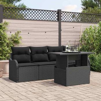 ARDEBO.de - 5-teiliges Garten Sofa Set mit Kissen Schwarzes Poly-Rattan, 2-Sitzer Garten Sofa mit Stauraum & Kissen Schwarzes Poly-Rattan