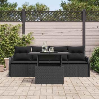 5-teiliges Garten Sofa Set mit Kissen Schwarzes Poly-Rattan, 2-Sitzer Garten Sofa mit Stauraum & Kissen Schwarzes Poly-Rattan