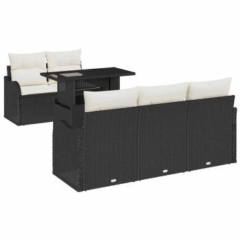 ARDEBO.de - 6-teiliges Garten Sofa Set mit Kissen Schwarz Poly Rattan, 2-Sitzer Garten Sofa mit Stauraum & Kissen Schwarz Poly Rattan