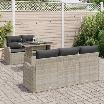 6-teiliges Garten Sofa Set mit Kissen Hellgrau Poly Rattan, 2-Sitzer Garten Sofa mit Stauraum & Kissen Hellgrau Poly Rattan