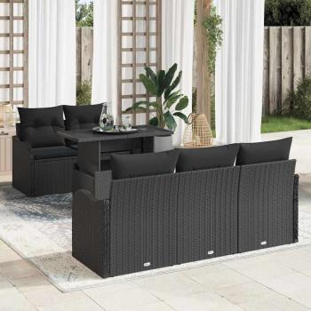 ARDEBO.de - 6-teiliges Garten Sofa Set mit Kissen Schwarz Poly Rattan, 2-Sitzer Garten Sofa mit Stauraum & Kissen Schwarz Poly Rattan