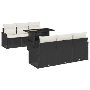 7-teiliges Garten Sofa Set mit Kissen Schwarz Poly Rattan, 2-Sitzer Garten Sofa mit Stauraum & Kissen Schwarz Poly Rattan