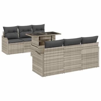Gartensofa-set mit Kissen mit Kissen 7 pcs Hellgrau Poly Rattan
