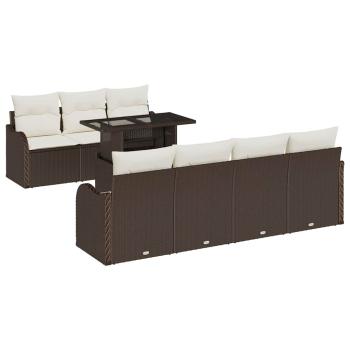 8-teiliges Garten Sofa Set mit Kissen Braunes Poly-Rattan, 2-Sitzer Garten Sofa mit Stauraum & Kissen Braunes Poly-Rattan