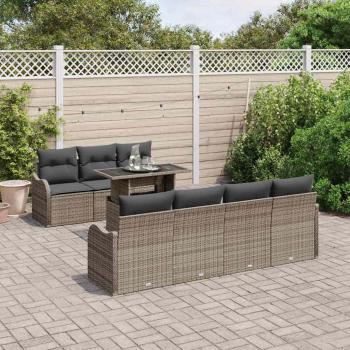 8-teiliges Garten Sofa Set mit Kissen Grau Poly Rattan, 2-Sitzer Garten Sofa mit Stauraum & Kissen Grau Poly Rattan