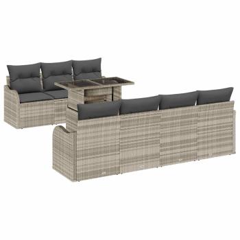 8-teiliges Garten Sofa Set mit Kissen Hellgrau Poly Rattan, 2-Sitzer Garten Sofa mit Stauraum & Kissen Hellgrau Poly Rattan