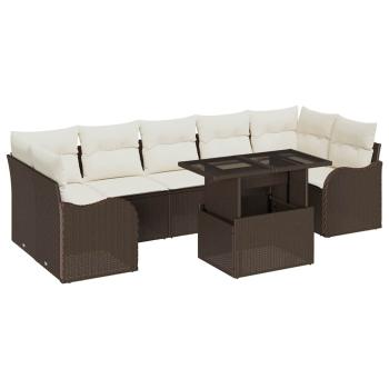 8-teiliges Garten Sofa Set mit Kissen, Braun, Poly Rattan, 2-Sitzer Garten Sofa mit Stauraum & Kissen, Braun, Poly Rattan