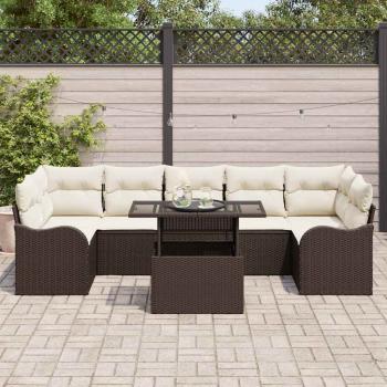 8-teiliges Garten Sofa Set mit Kissen, Braun, Poly Rattan, 2-Sitzer Garten Sofa mit Stauraum & Kissen, Braun, Poly Rattan