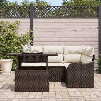 5-teiliges Garten Sofa Set mit Kissen aus braunem Poly-Rattan, 2-Sitzer Garten Sofa mit Stauraum & Kissen aus braunem Poly-Rattan
