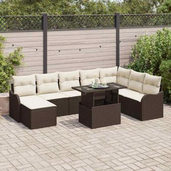 ARDEBO.de - 9-teiliges Garten Sofa Set mit Kissen in Braun aus Poly Rattan, 2-Sitzer Garten Sofa mit Stauraum & Kissen in Braun aus Poly Rattan