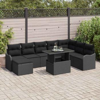 ARDEBO.de - 9-teiliges Garten Sofaset mit Kissen Schwarz Poly Rattan, 2-Sitzer Garten Sofa mit Stauraum & Kissen Schwarz Poly Rattan