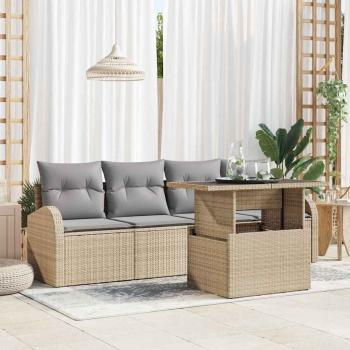 ARDEBO.de - 5-teilige Garten Sofa Set mit Kissen Beige Poly Rattan, 2-Sitzer Garten Sofa mit Stauraum & Kissen Beige Poly Rattan
