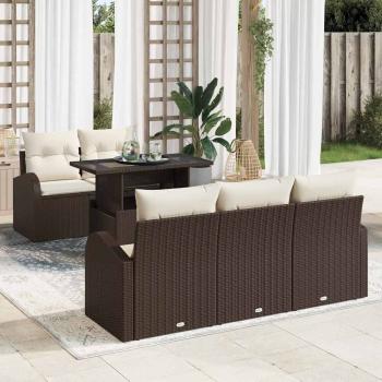 ARDEBO.de - 6-teiliges Garten-Sofa-Set mit Kissen aus braunem Poly-Rattan, 2-Sitzer Garten-Sofa mit Stauraum & Kissen aus braunem Poly-Rattan