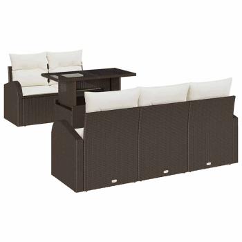 6-teiliges Garten-Sofa-Set mit Kissen aus braunem Poly-Rattan, 2-Sitzer Garten-Sofa mit Stauraum & Kissen aus braunem Poly-Rattan