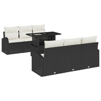 7-Teiliges Garten-Sofa-Set mit Kissen Schwarz Poly Rattan, 2-Sitzer Garten-Sofa mit Stauraum und Kissen Schwarz Poly Rattan
