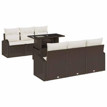 7-teiliges Garten Sofaset mit Kissen Braun Poly Rattan, 2-Sitzer Garten Sofa mit Stauraum & Kissen Braun Poly Rattan