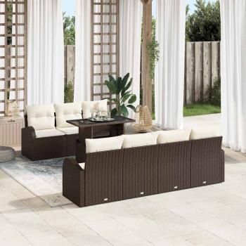 ARDEBO.de - 8-teiliges Garten-Sofa-Set mit Kissen Braun Poly-Rattan, 2-Sitzer Garten-Sofa mit Stauraum & Kissen Braun Poly-Rattan