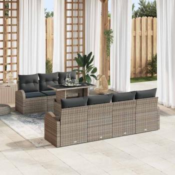 ARDEBO.de - 8-teiliges Garten Sofa Set mit Kissen Graues Poly Rattan, 2-Sitzer Garten Sofa mit Stauraum & Kissen Graues Poly Rattan