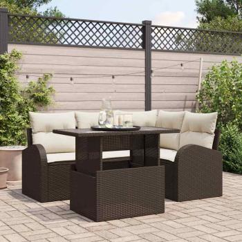 ARDEBO.de - 5-teiliges Garten-Sofa-Set mit Kissen, braunes Poly-Rattan, 2-Sitzer Garten-Sofa mit Stauraum & Kissen, braunes Poly-Rattan