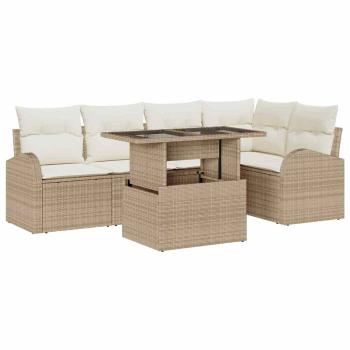 ARDEBO.de - 6-teiliges Garten Sofa Set mit Kissen Beige Poly Rattan, 2-Sitzer Garten Sofa mit Stauraum & Kissen Beige Poly Rattan