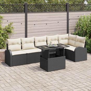 ARDEBO.de - 7-teiliges Garten Sofa Set mit Kissen Schwarz Poly Rattan, 2-Sitzer Garten Sofa mit Stauraum & Kissen Schwarz Poly Rattan