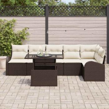 7-teiliges Garten-Sofa Set mit Kissen aus Braunem Poly-Rattan, 2-Sitzer Garten-Sofa mit Stauraum & Kissen aus Braunem Poly-Rattan