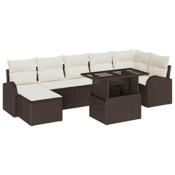 8-teiliges Garten Sofa Set mit Kissen Braun Poly Rattan, 2-Sitzer Garten Sofa mit Stauraum & Kissen Braun Poly Rattan
