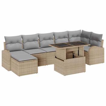ARDEBO.de - 8-teiliges Garten Sofaset mit Kissen Beige Poly Rattan, 2-Sitzer Garten Sofa mit Stauraum & Kissen Beige Poly Rattan