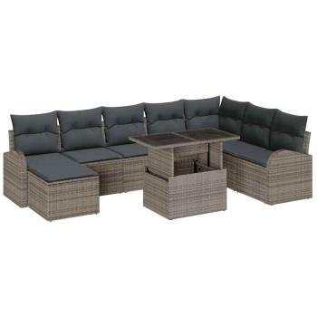 ARDEBO.de - 9-teiliges Garten Sofa Set mit Kissen Grau Poly Rattan, 2-Sitzer Garten Sofa mit Stauraum und Kissen Grau Poly Rattan