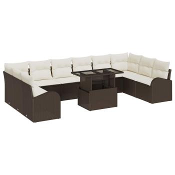 11-teiliges Garten Sofa Set mit Kissen Braun Poly Rattan, 2-Sitzer Garten Sofa mit Stauraum & Kissen Braun Poly Rattan