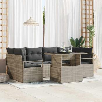 ARDEBO.de - 7-teiliges Garten Sofa Set mit Kissen Hellgraues Poly Rattan, 2-Sitzer Garten Sofa mit Stauraum & Kissen Grau Poly Rattan