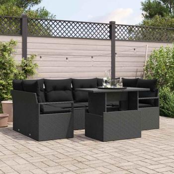 ARDEBO.de - 7-teiliges Garten-Sofa-Set mit Kissen schwarzes Poly-Rattan, 2-Sitzer Garten-Sofa mit Stauraum & Kissen schwarzes Poly-Rattan