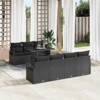 ARDEBO.de - 8-teiliges Garten Sofa Set mit Kissen Schwarz Poly Rattan, 2-Sitzer Garten Sofa mit Stauraum & Kissen Schwarz Poly Rattan