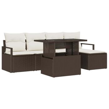 6-teiliges Garten-Sofaset mit Kissen Braun Poly-Rattan, 2-Sitzer Garten-Sofa mit Stauraum & Kissen Braun Poly-Rattan