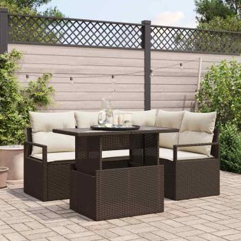 ARDEBO.de - 5-teiliges Garten-Sofa-Set mit Kissen Braun Poly-Rattan, 2-Sitzer Garten-Sofa mit Stauraum & Kissen Braun Poly-Rattan