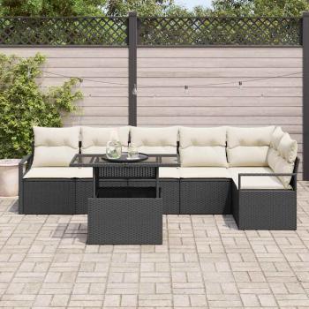 7-teilige Garten Sofagarnitur mit Kissen Schwarz Poly Rattan, 2-Sitzer Garten Sofa mit Stauraum & Kissen Schwarz Poly Rattan