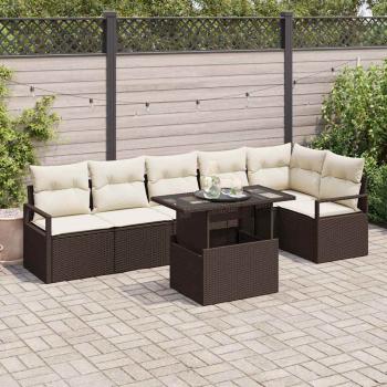 ARDEBO.de - 7-teilige Garten-Sofa-Set mit Kissen Braun Poly Rattan, 2-Sitzer Garten-Sofa mit Stauraum & Kissen Braun Poly Rattan
