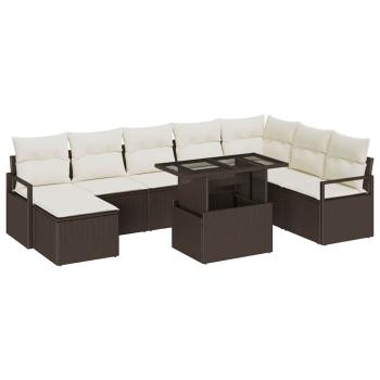 9-teiliges Garten Sofa Set mit Kissen Braunes Poly-Rattan, 2-Sitzer Garten Sofa mit Stauraum & Kissen Braunes Poly-Rattan